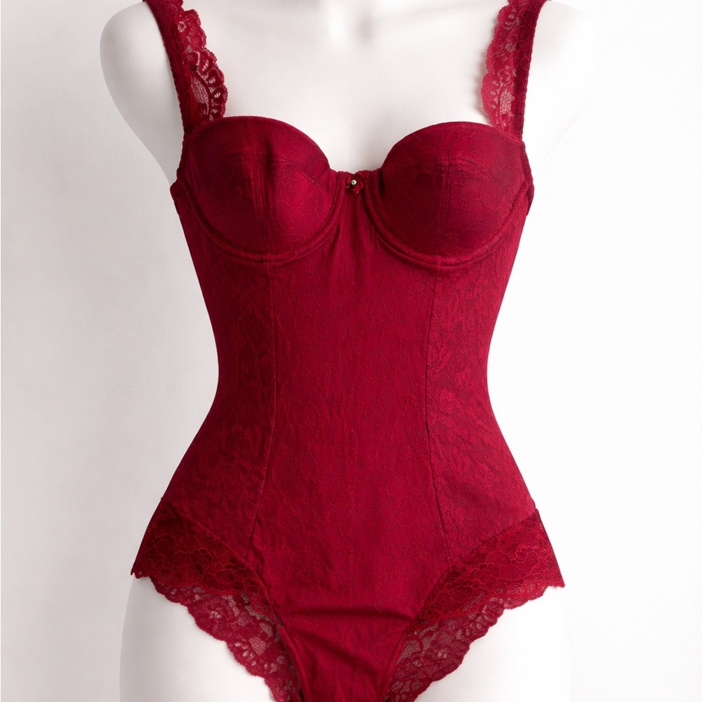Ariane Deep Red Lace Bustier Bodysuit ❤️ - Picture 2 of 8